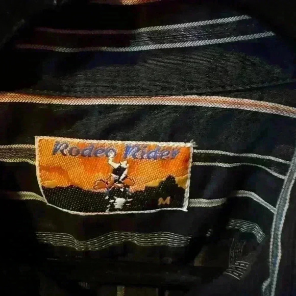 Men’s Rodeo Rider Long Sleeve Button Up Black Striped Shirt Medium - Picture 2 of 4